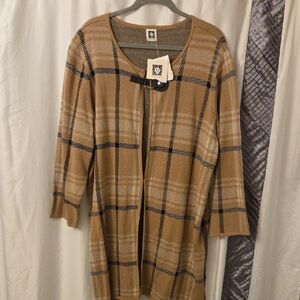 NWT, Anne Klein Plaid Tan Cardigan, Size 2X